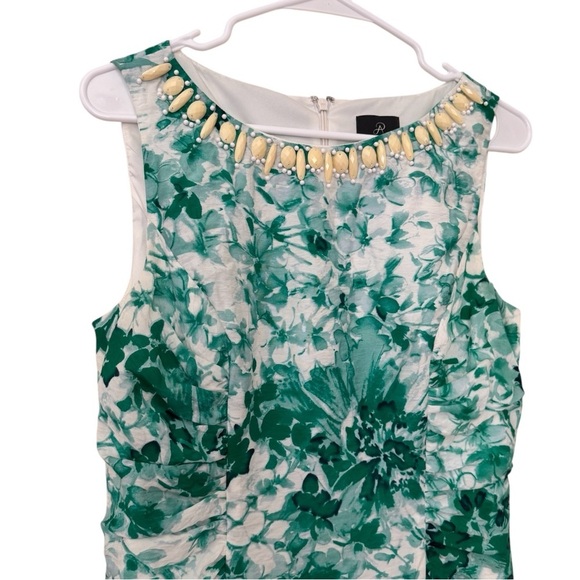 Adrianna Papell Green Dress Floral Fit & Flare Sleeveless beaded collar 10 - Picture 3 of 13